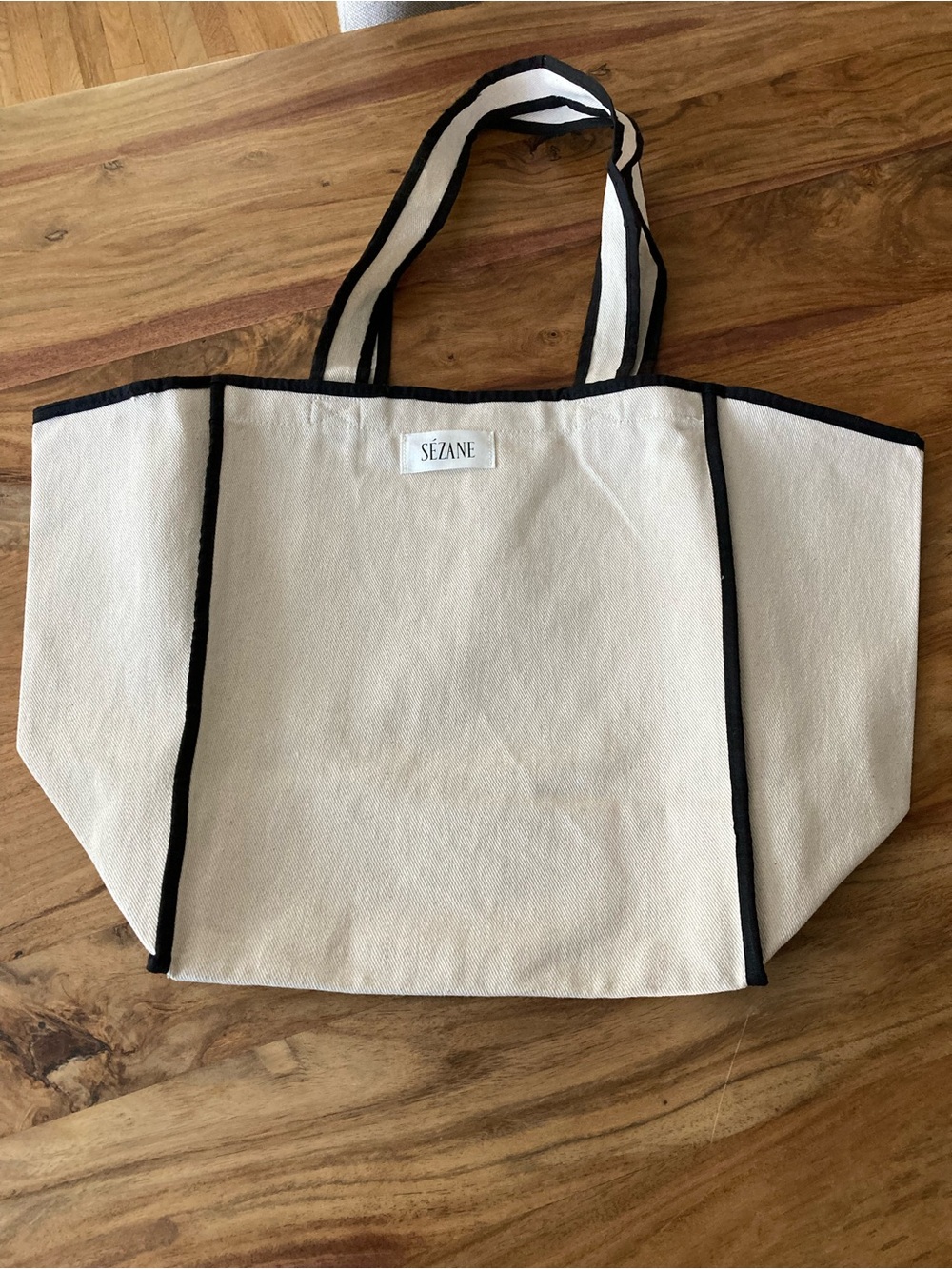 Sézane Cream Canvas Tote with Black Trim